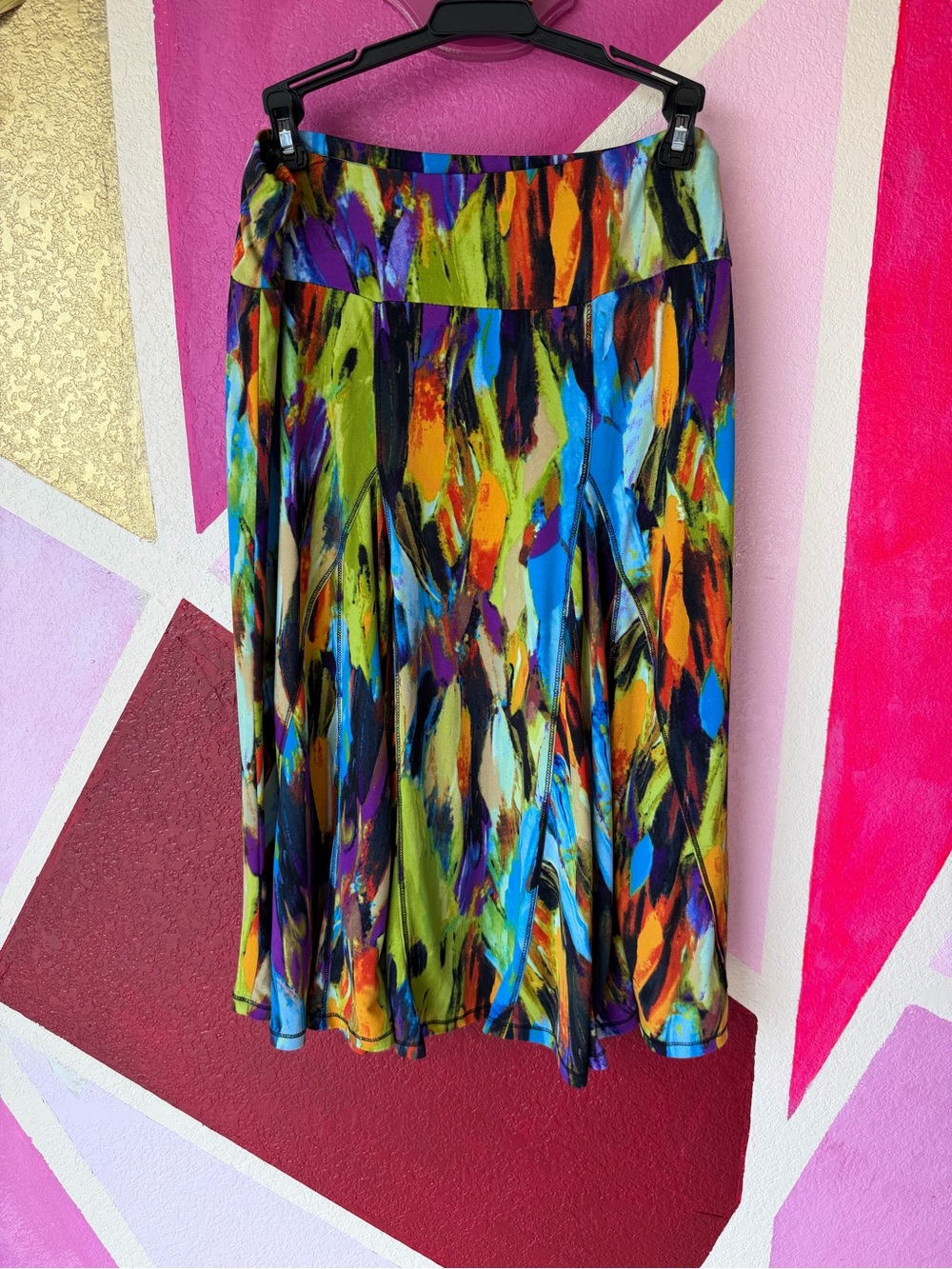 Premise Abstract Watercolor Print A-Line Maxi Skirt sz L